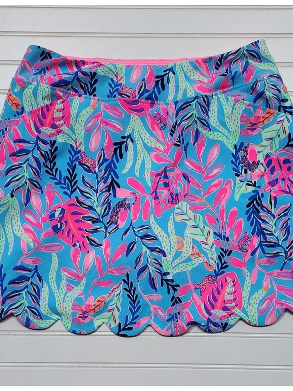 Lilly Pulitzer Blue Floral-Leaf Scallop Hem Mini Skirt